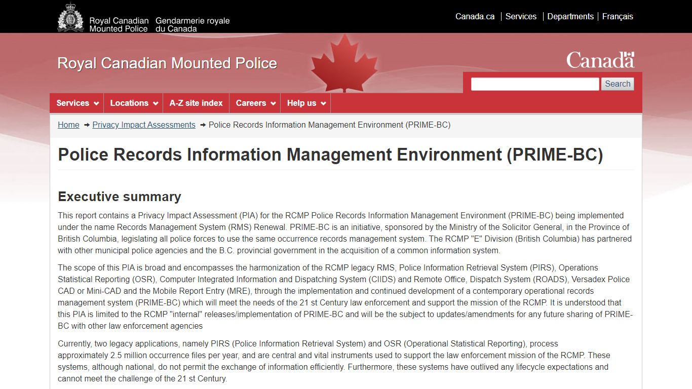 Police Records Information Management Environment (PRIME-BC)